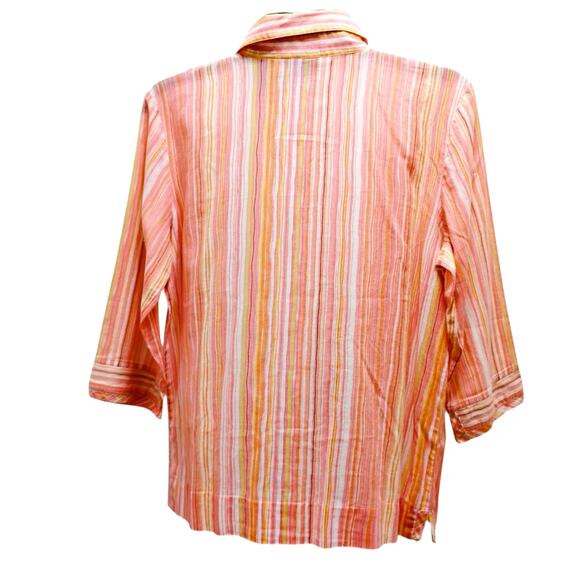 J.H. Collectibles Striped Blouse 💛🧡🩷 Medium 3/4 Sleeve Lightweight - Picture 6 of 13
